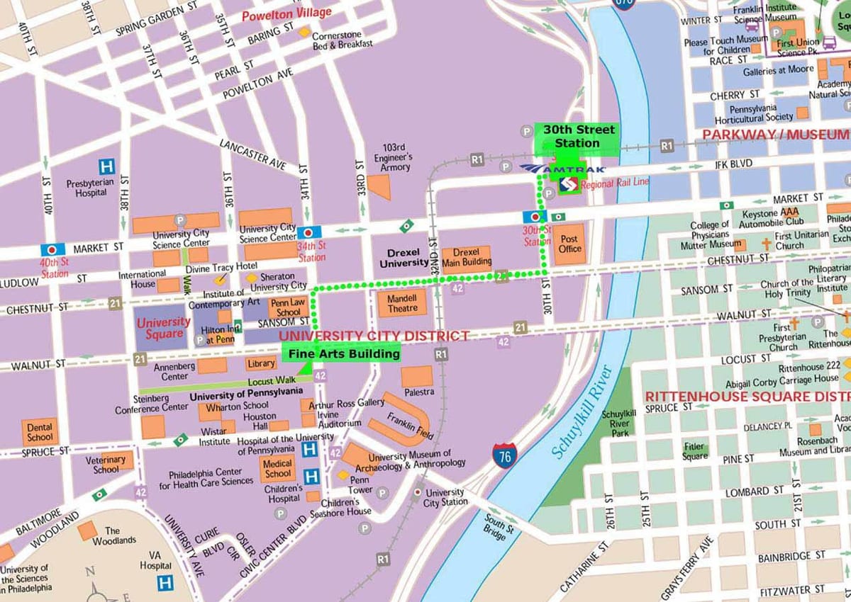 แผนที่ของฟิลาเดลเฟียผมพักที่โรงแร attractions