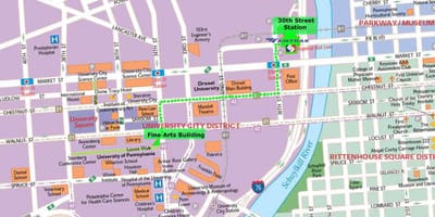 แผนที่ของฟิลาเดลเฟียผมพักที่โรงแร attractions